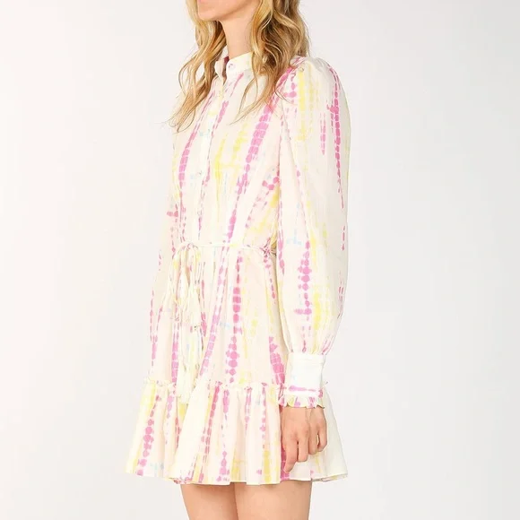 NWT Beulah Women's SZ L Shirt-dress Tie-Dye Bishop Sleeve Tiered Preppy Dress - Picture 7 of 9